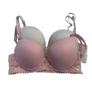 Set of 2 Jessica Simpson Pink and White Lace Underwire Bras Size 34B